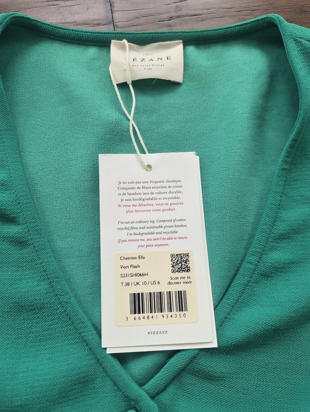 *NWT* [Sezane] Ella Blouse In Green, Size 38/6 - Picture 4 of 9